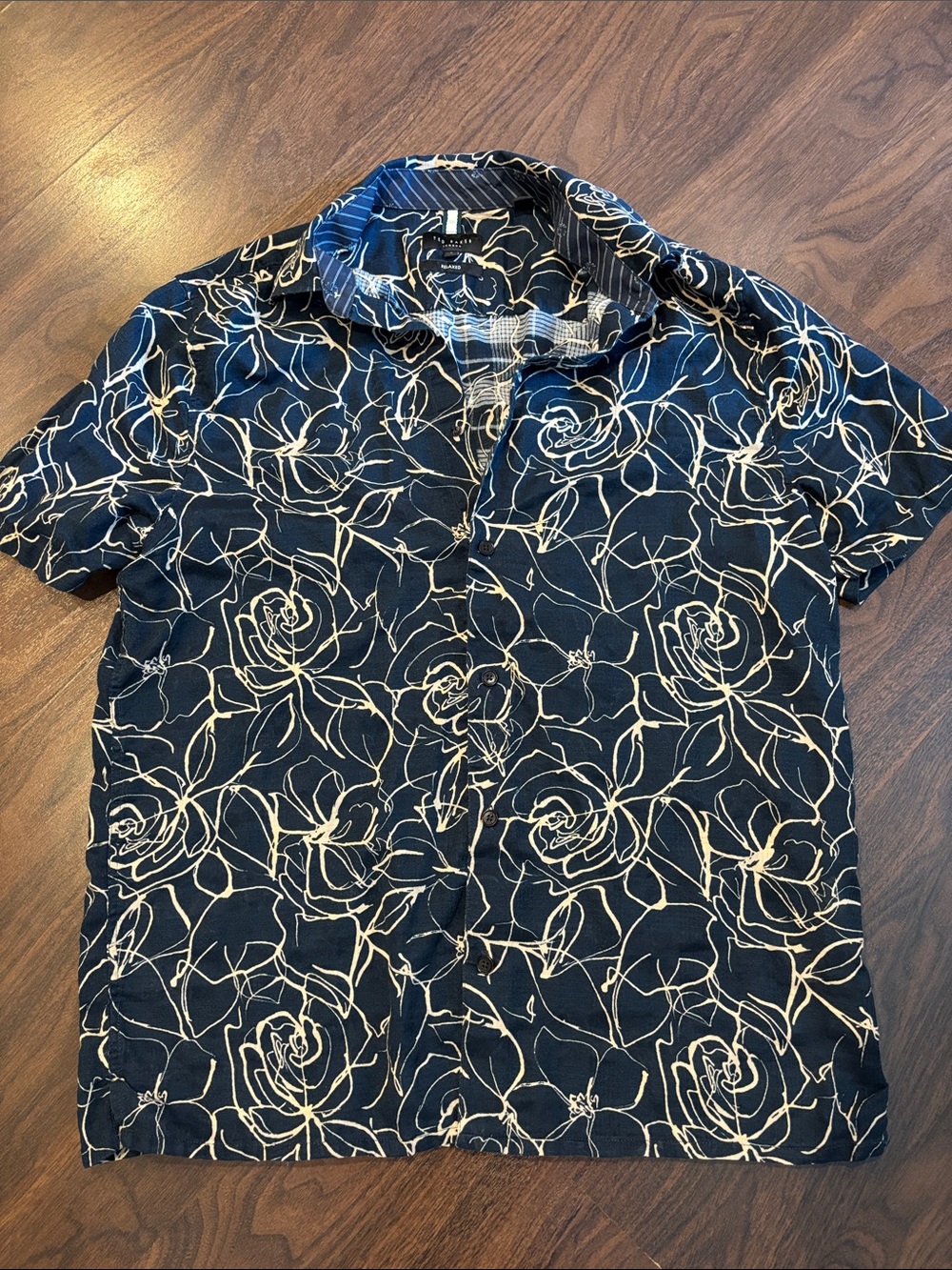 Ted Baker Navy Short-Sleeve Floral Button-Down Shirt